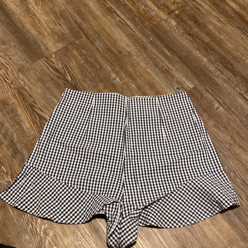 NAVY PLAID HIGH WAISTED SHORTS